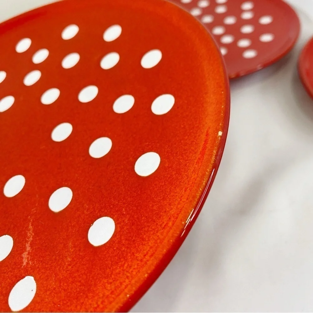 4 Waechtersbach 7 5/8” Salad Plates Vintage W Germany Polka Dots Red White HTF